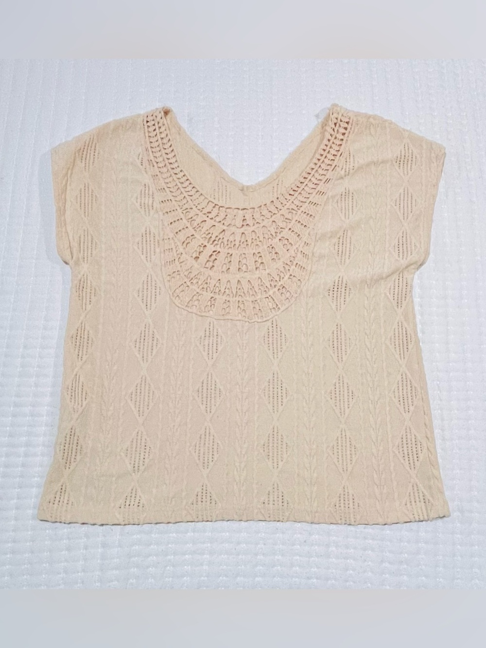 Women’s Crochet Yoke Knit Top in Cream